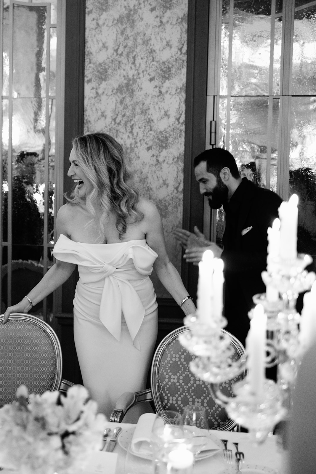 Bride and groom together at their wedding dinner at Hôtel Plaza Athénée